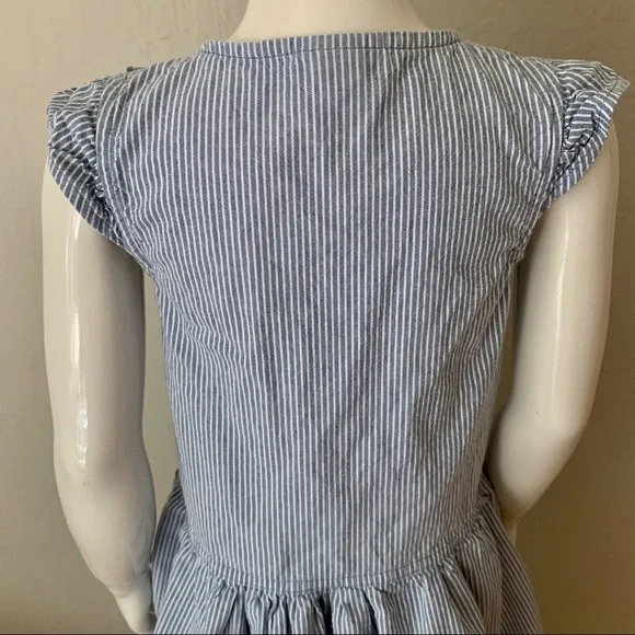 TOMMY HILFIGER Striped Denim Ruffle Dress Sleeveless 100% Cotton Blue & White 5 - Picture 11 of 16